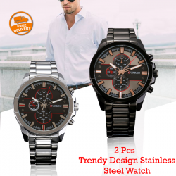 2 Pcs Curren Trendy Design Stainless Steel Watch For Men, 8274,Silver